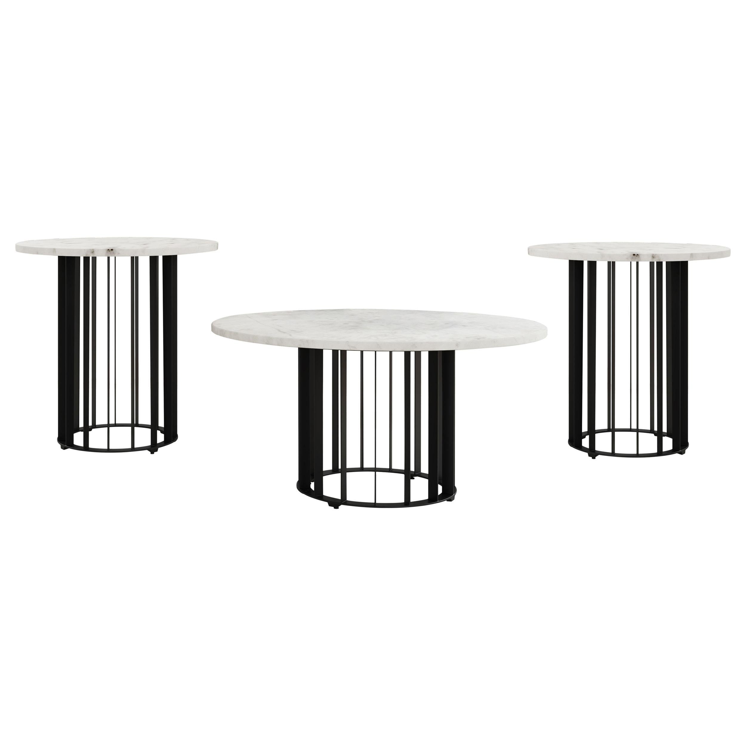 Haven Round Genuine White Marble Top Coffee Table Black