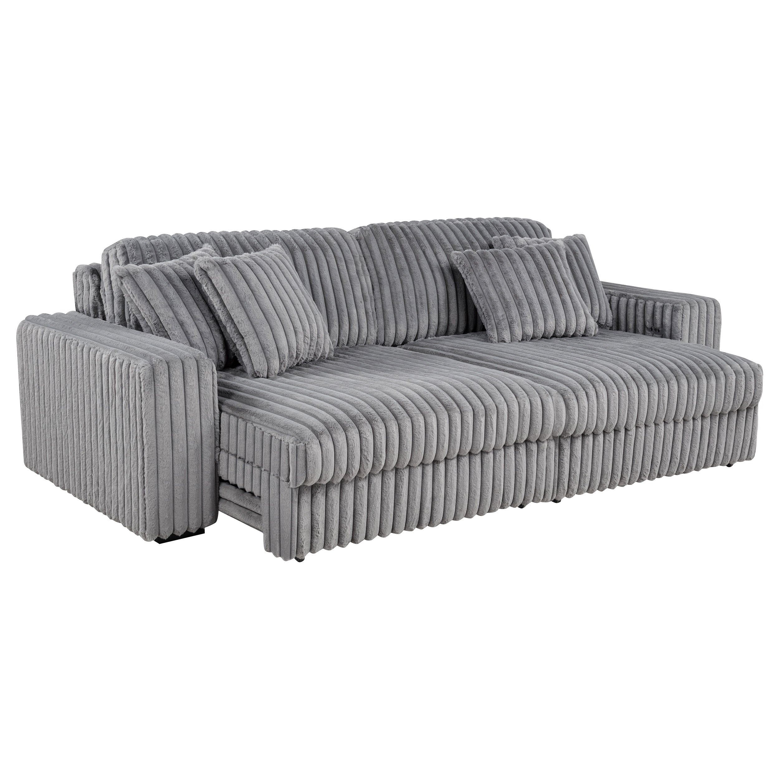 Jacana Corduroy Upholstered Dual Power Chaise Sofa Ivory