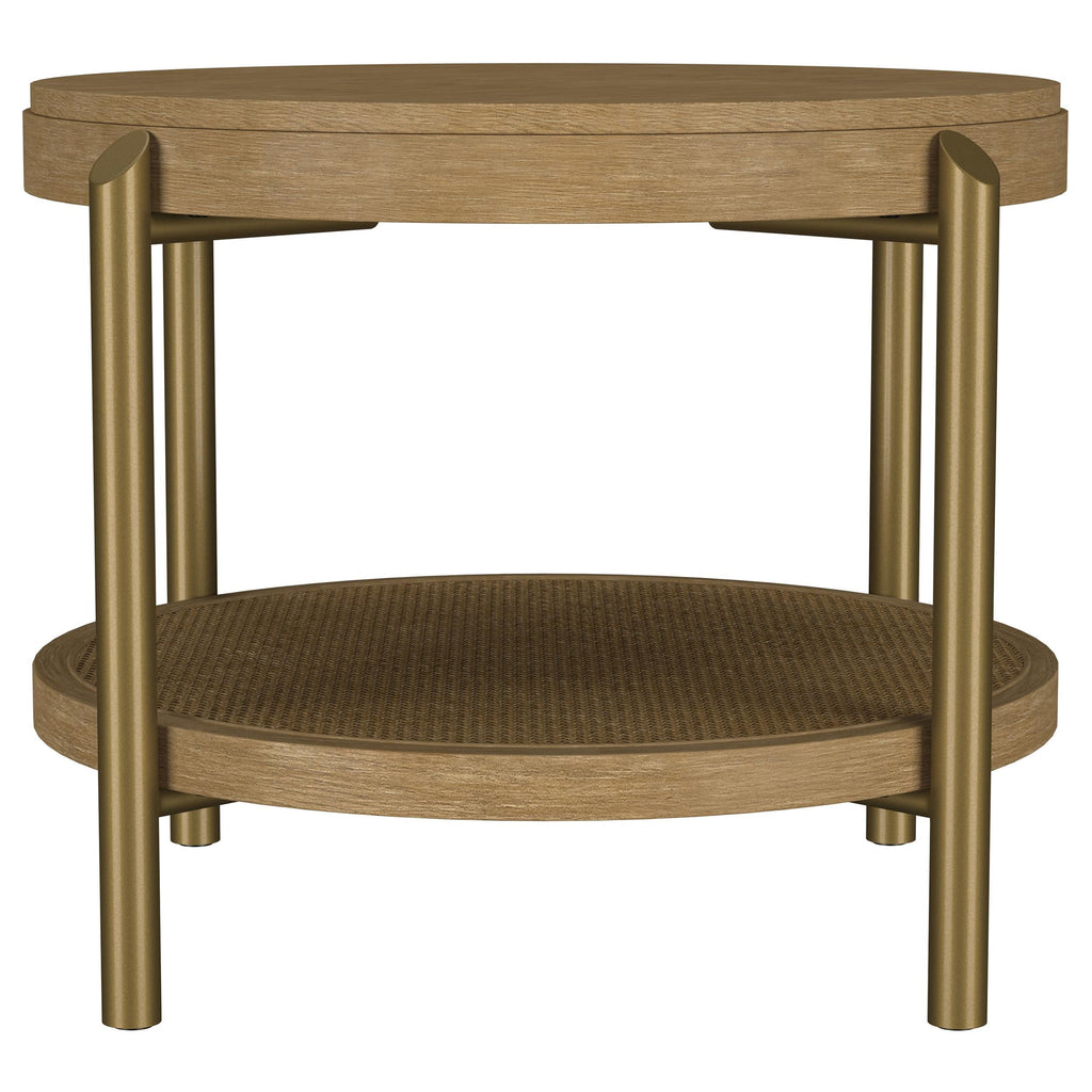 Arini Round Coffee Table With Storage Shelf Sand Wash
