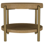 Arini Round Coffee Table With Storage Shelf Sand Wash