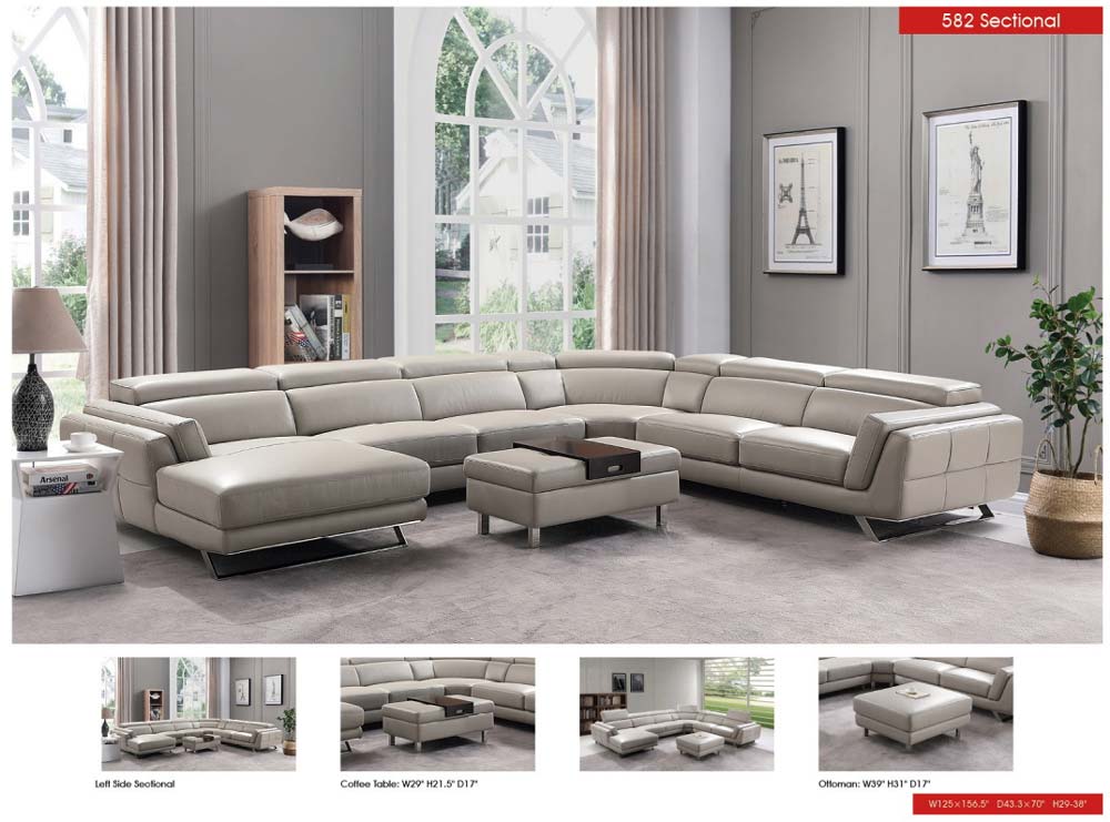 ESF Furniture - Sectional Right in Light Grey - 582-Sectional Right