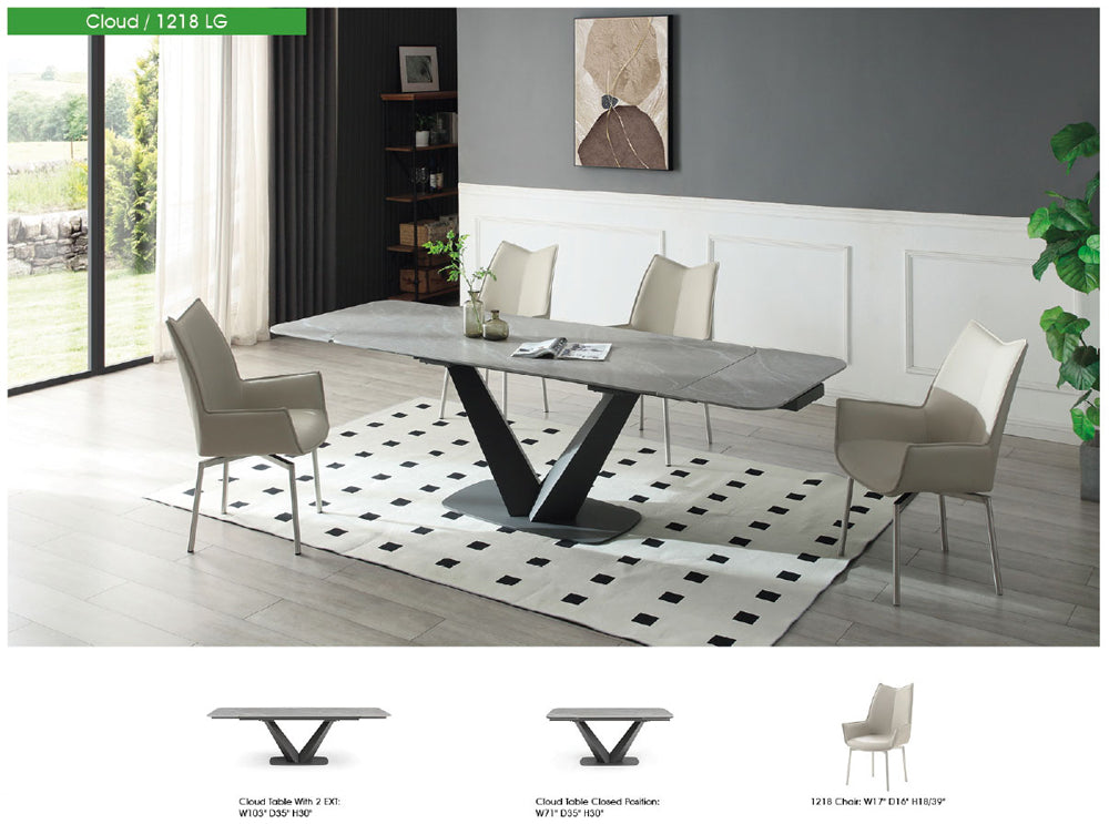 ESF Furniture - Cloud 7 Piece Dining Table Set in Light Grey - CLOUDTABLE-7SET