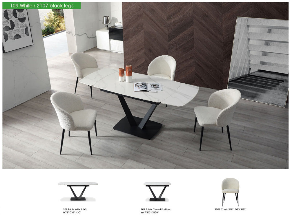 ESF Furniture - 109 - 7 Piece Dining Table Set in White Ceramic - 109TABLEWHITE-7SET