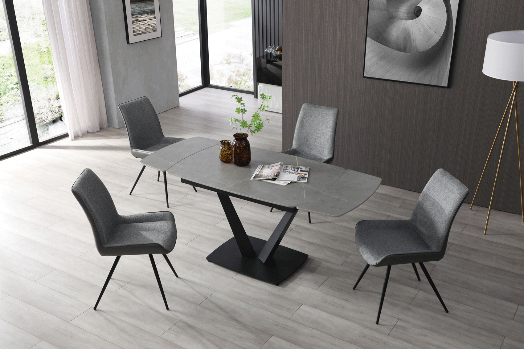 ESF Furniture - 109 - 5 Piece Dining Table Set in Grey - 109TABLEGREY-5SET