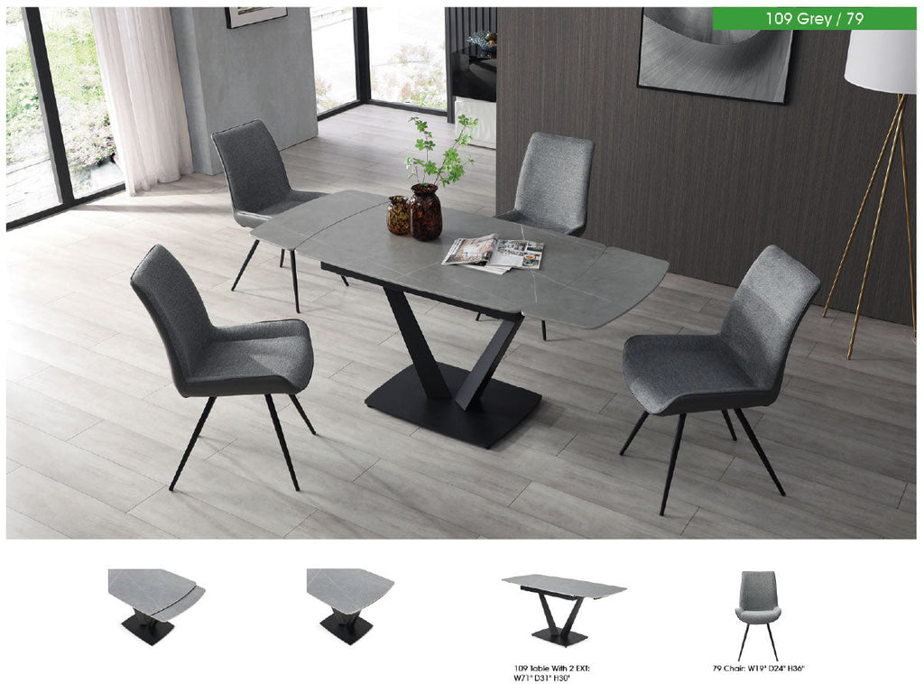 ESF Furniture - 109 - 7 Piece Dining Table Set in Grey - 109TABLEGREY-7SET