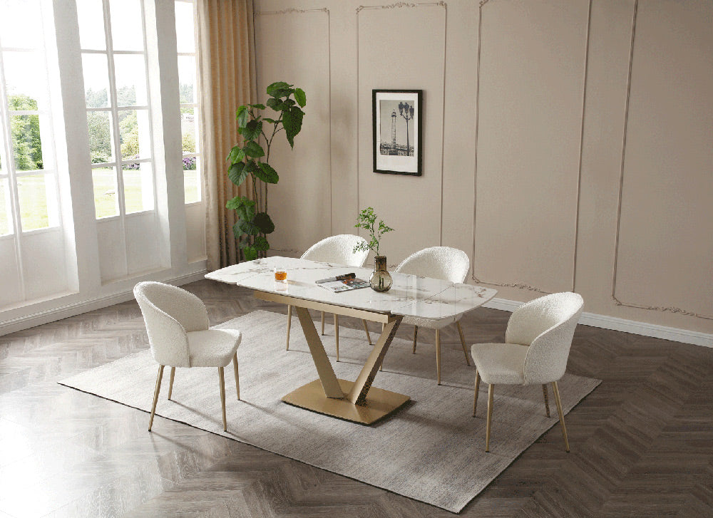 ESF Furniture - 109 - 7 Piece Dining Table Set in Gloss Golden - 109TABLEGOLDEN-7SET
