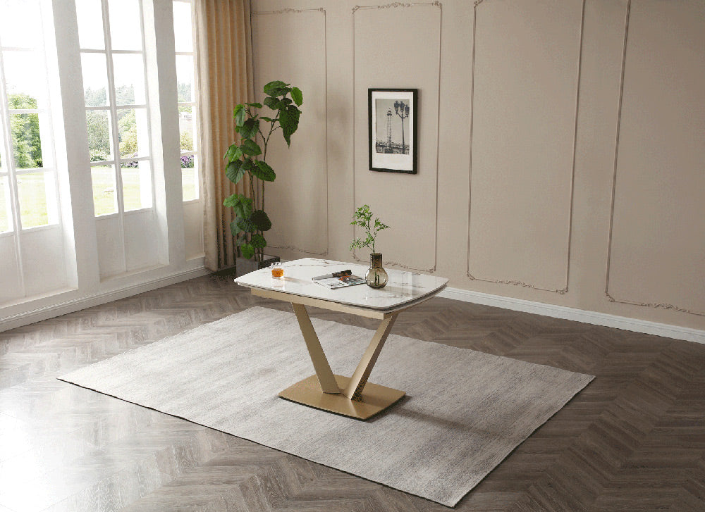 ESF Furniture - 109 - 7 Piece Dining Table Set in Gloss Golden - 109TABLEGOLDEN-7SET