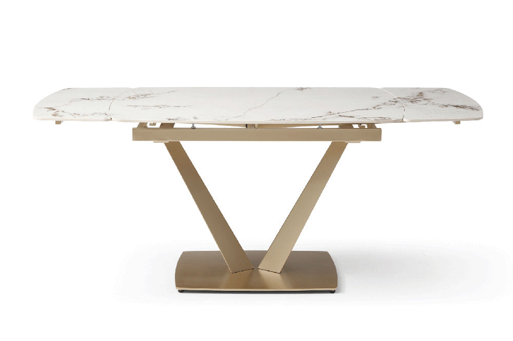 ESF Furniture - 109 - 7 Piece Dining Table Set in Gloss Golden - 109TABLEGOLDEN-7SET