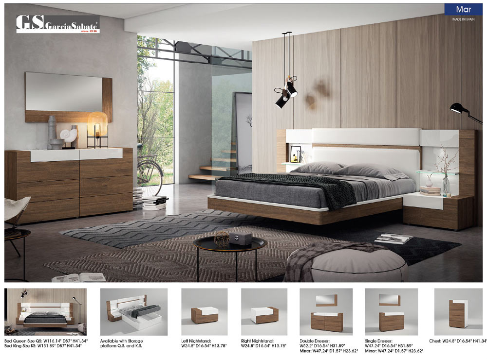 ESF Furniture - Mar Queen Bed in Walnut - MARBEDQS
