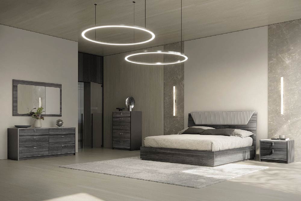 ESF Furniture - Vulcano King Size Bed Upholstry in Luxury Grey Oak - VULCANOKSBED