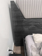 ESF Furniture - Vulcano Queen Size Bed Upholstry in Luxury Grey Oak - VULCANOQSBED