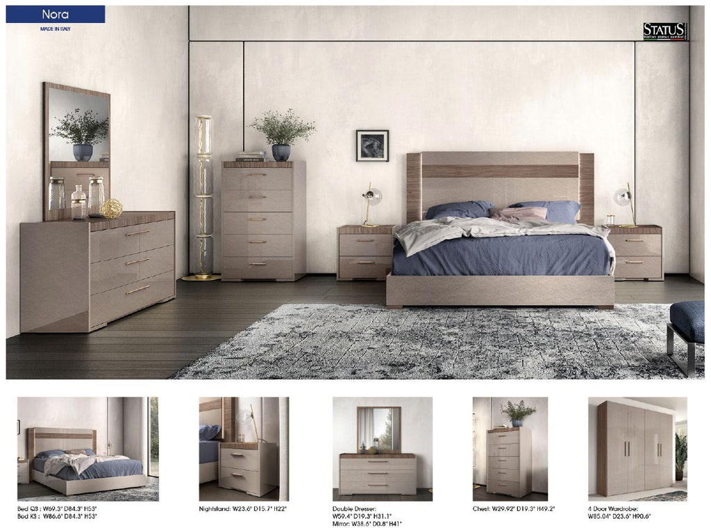 ESF Furniture - Nora 5 Piece Queen Size Bedroom Set w/ Light in Walnut - NORAQS-5SET