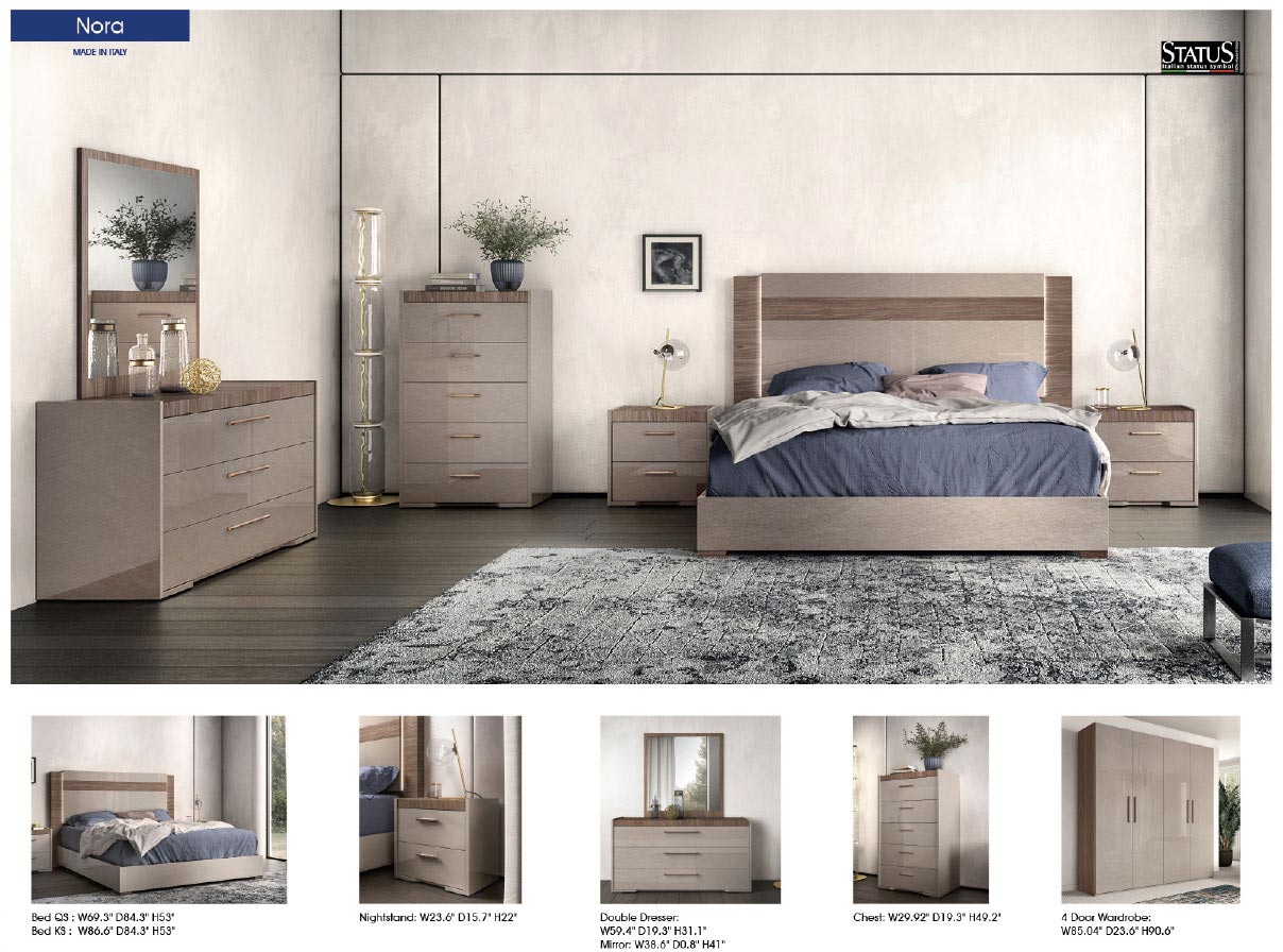 ESF Furniture - Nora 3 Piece King Size Bedroom Set w/ Light in Walnut - NORAKS-3SET