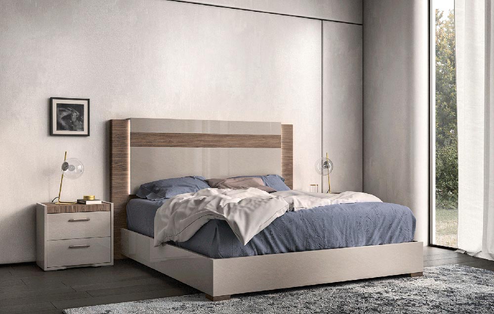 ESF Furniture - Nora 5 Piece King Size Bedroom Set w/ Light in Walnut - NORAKS-5SET