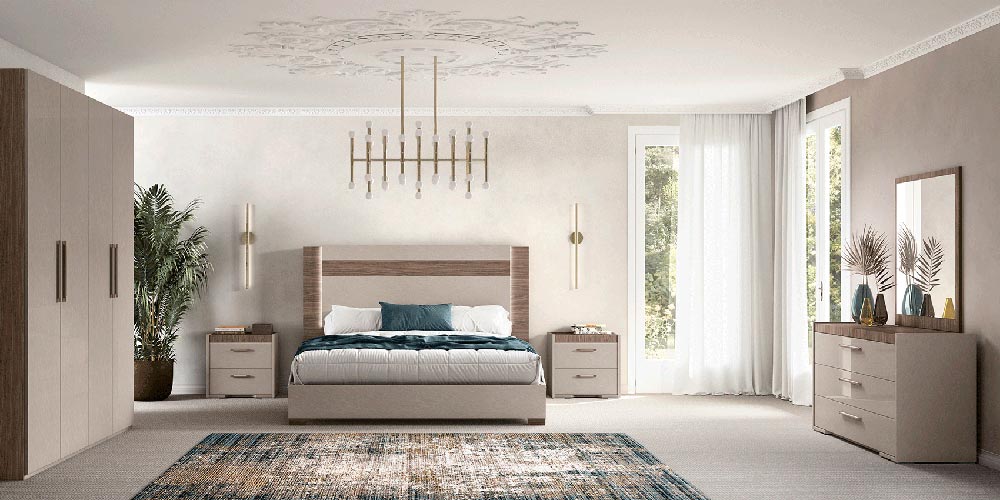 ESF Furniture - Nora 3 Piece Queen Size Bedroom Set w/ Light in Walnut - NORAQS-3SET