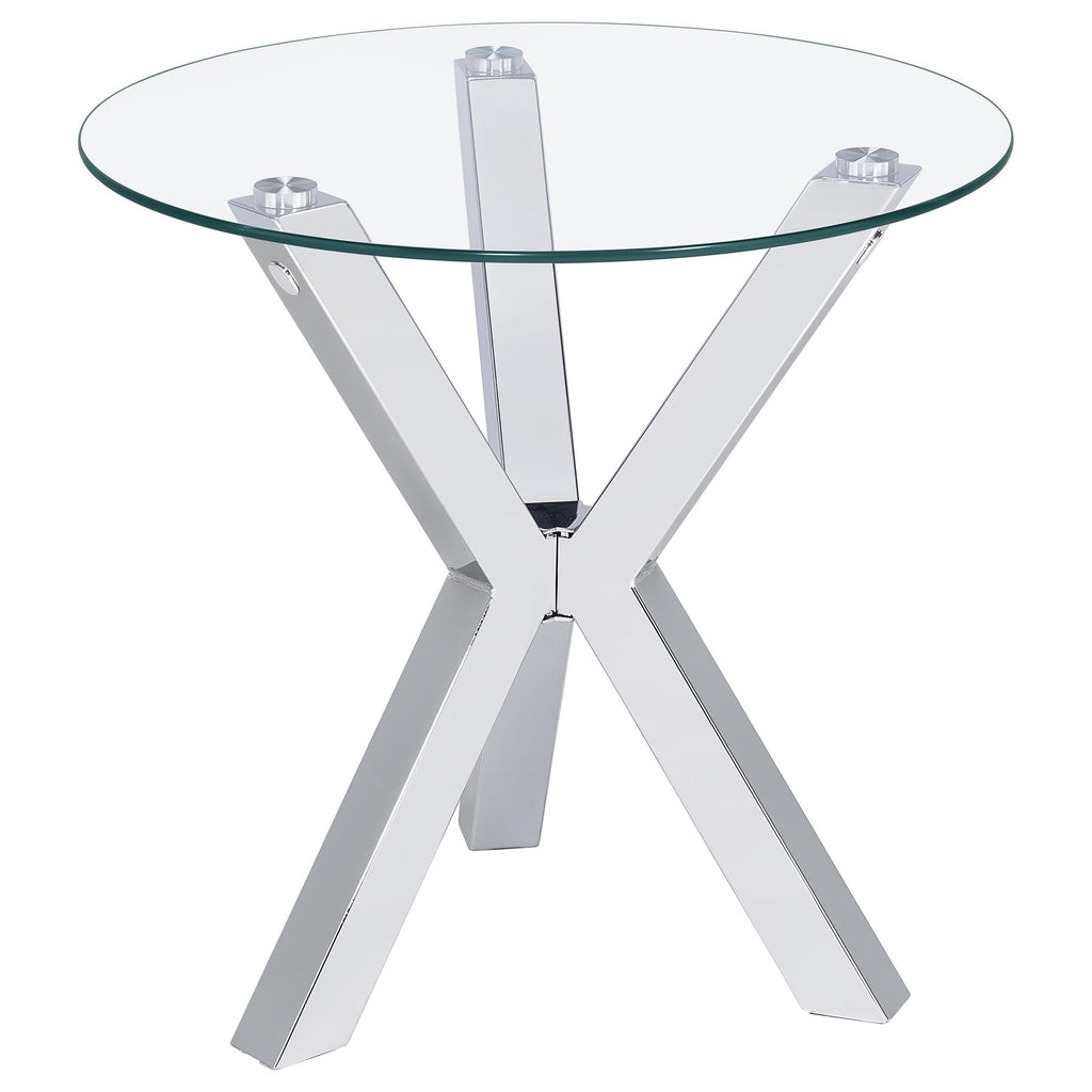 Kenzie Round Tempered Glass Top Cocktail Coffee Table Chrome