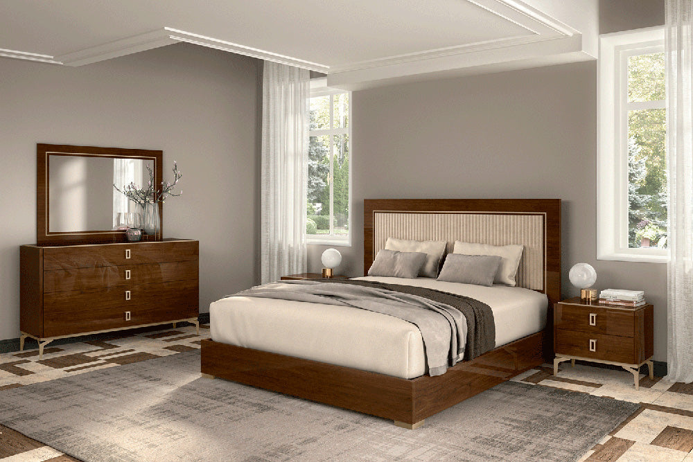 ESF Furniture - Eva Upholstered King Size Bed in Rich Tobacco Walnut - EVAKSBED