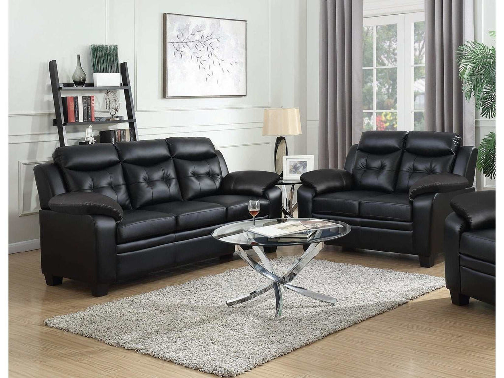 Finley 2-piece Upholstered Padded Arm Tufted Sofa Set Black