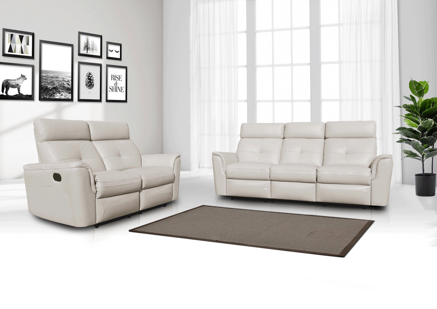ESF Furniture - 8501 2 Piece w/Manual Recliner in White - 85012SNOWWHITE