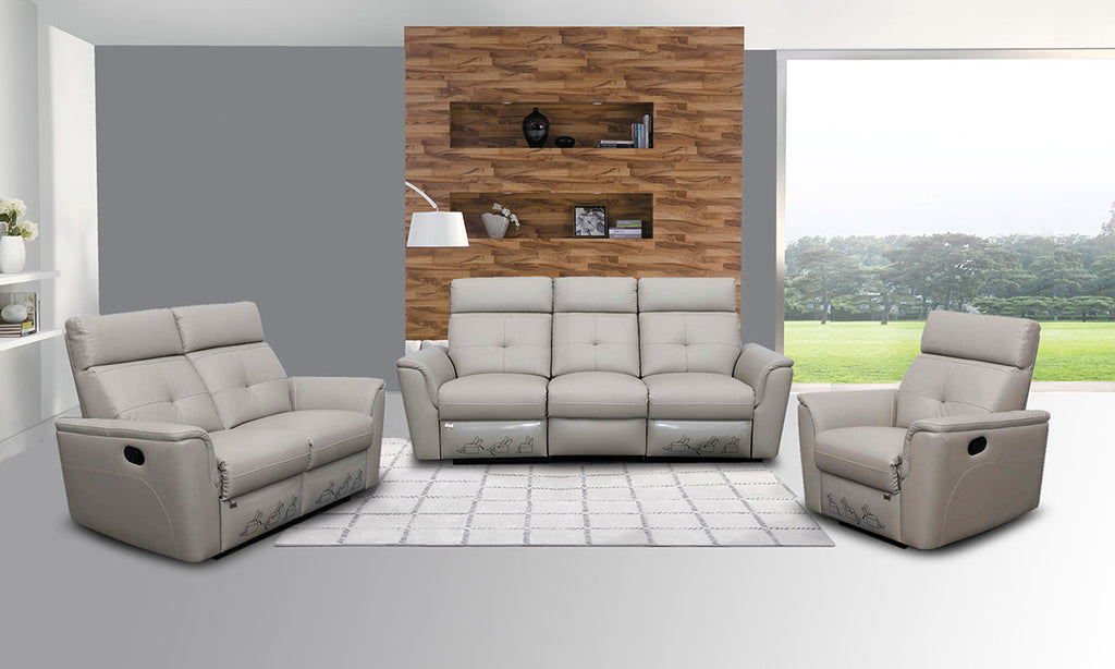 ESF Furniture -  8501 3 Piece Living w/Manual Recliner Room Set in Light Gray - 85013LIGHTGREYSLC-3SET