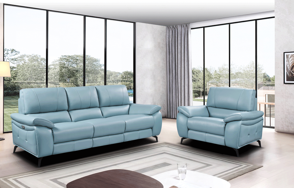 ESF Furniture - 2934 Living Room 3 Piece Living w/Electric Recliner Room Set in Blue - 29343BLUESLC-3SET