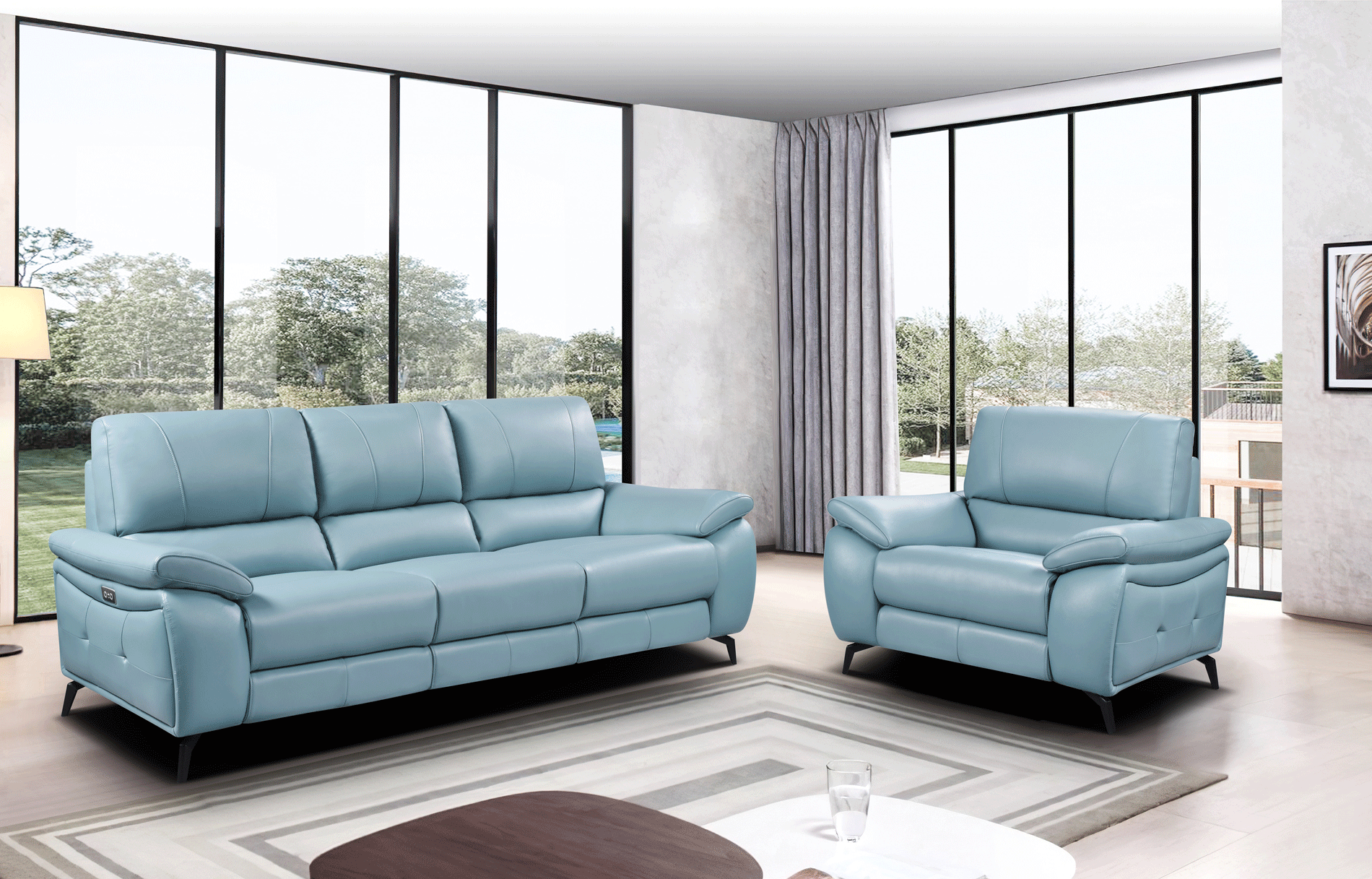ESF Furniture - 2934 Living Room 3 Piece Living w/Electric Recliner Room Set in Blue - 29343BLUESLC-3SET