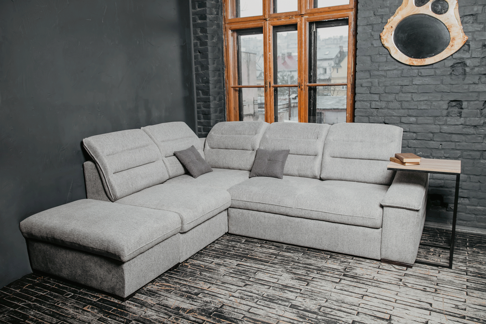 ESF Furniture - Oliver Sectional w/ Bed and Storage in Gray - OLIVERSECTIONAL