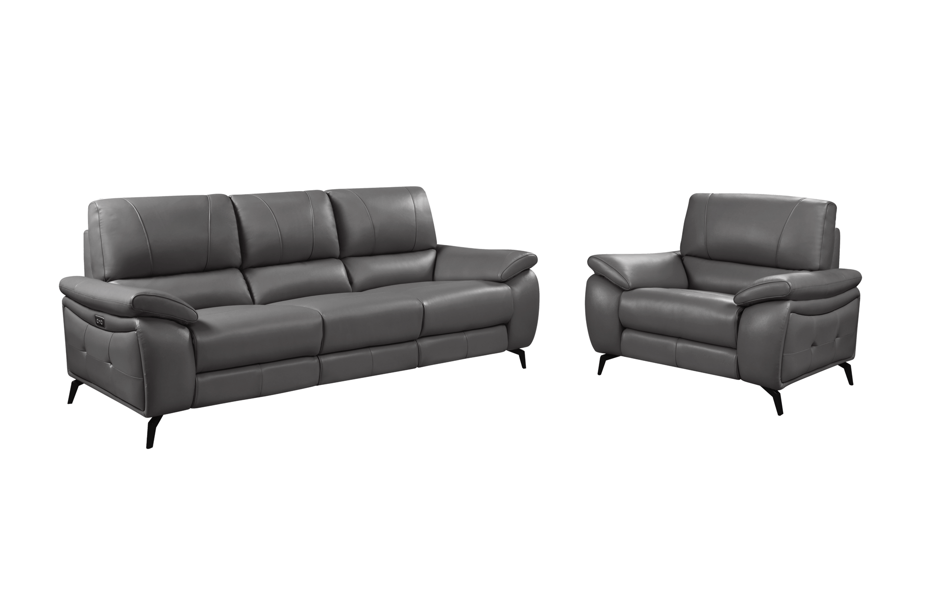 ESF Furniture - 2934 Living Room 3 Piece Living w/Electric Recliner Room Set in Dark Gray - 29343DARKGREYSLC-3SET