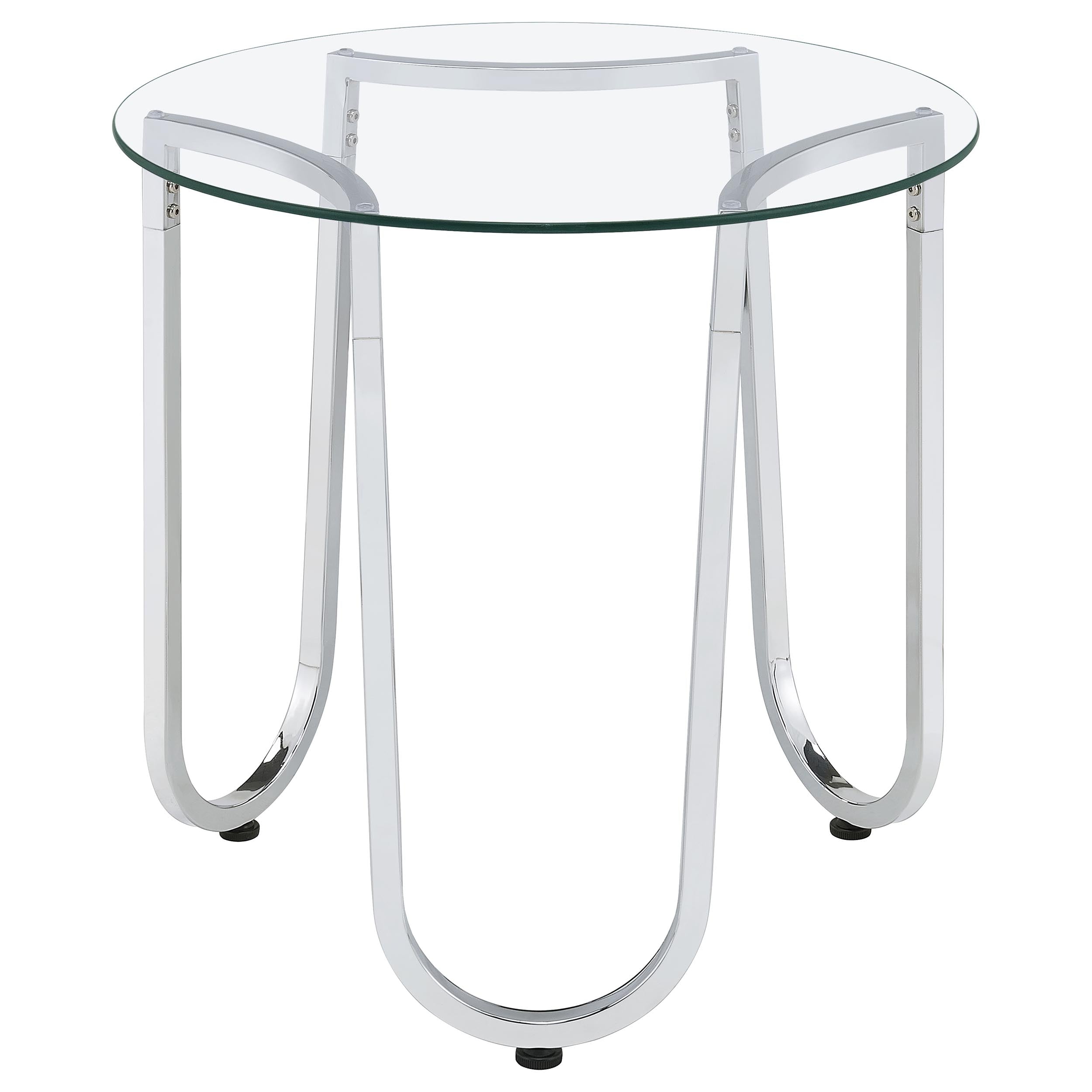 Beller Round Tempered Glass Top End Side Table Chrome