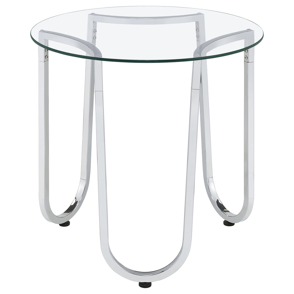 Beller Round Tempered Glass Top Cocktail Coffee Table Chrome