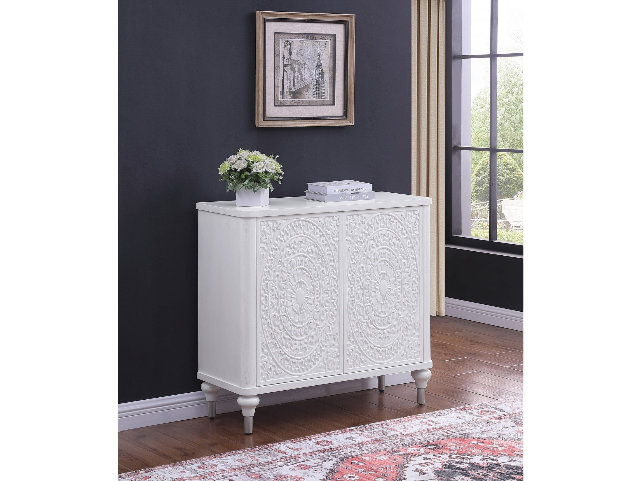 Cardella 2-door Mandala Accent Cabinet Distressed White