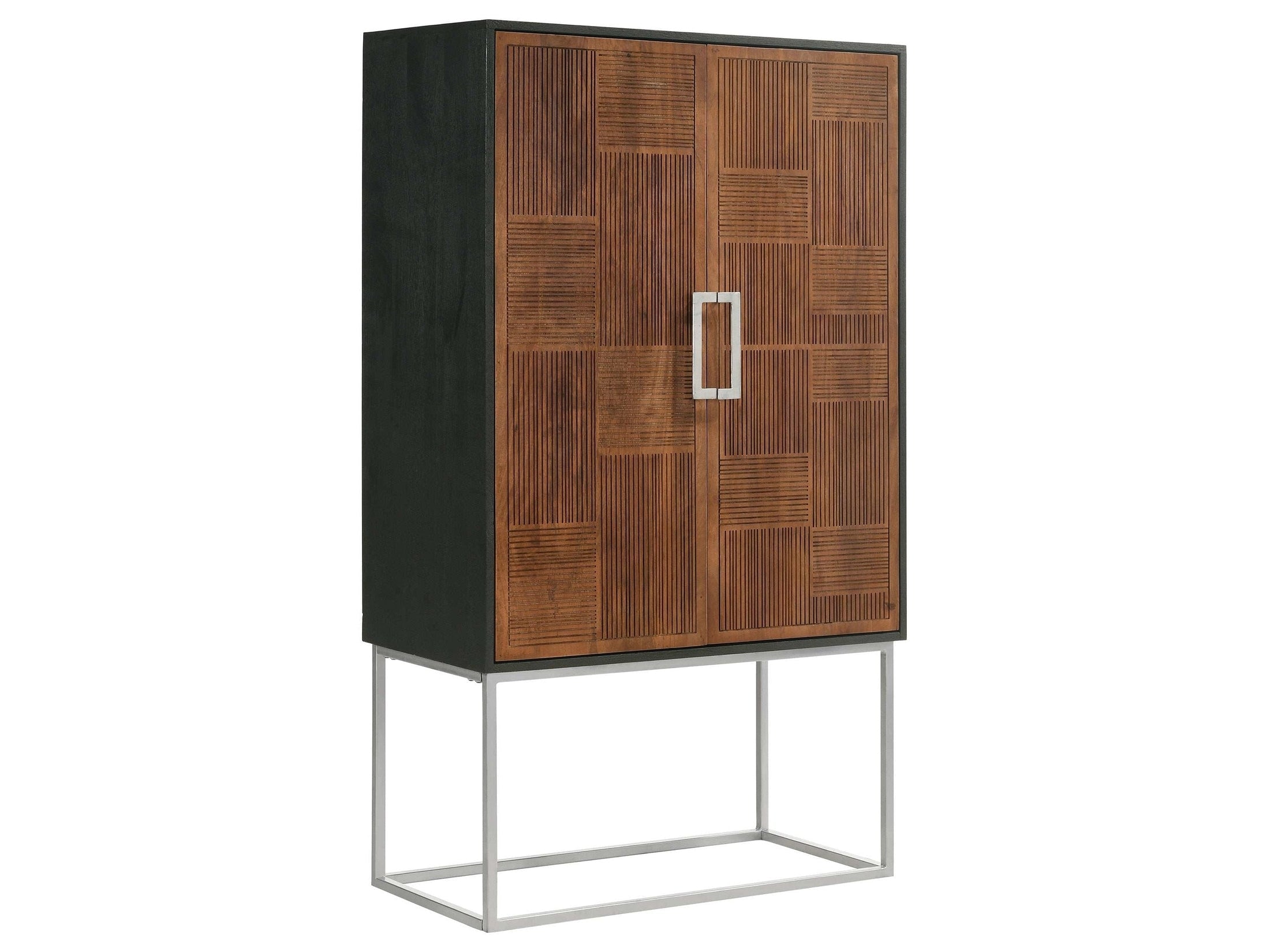 Borman 2-door Home Bar Cabinet Wine Storage Walnut and Black