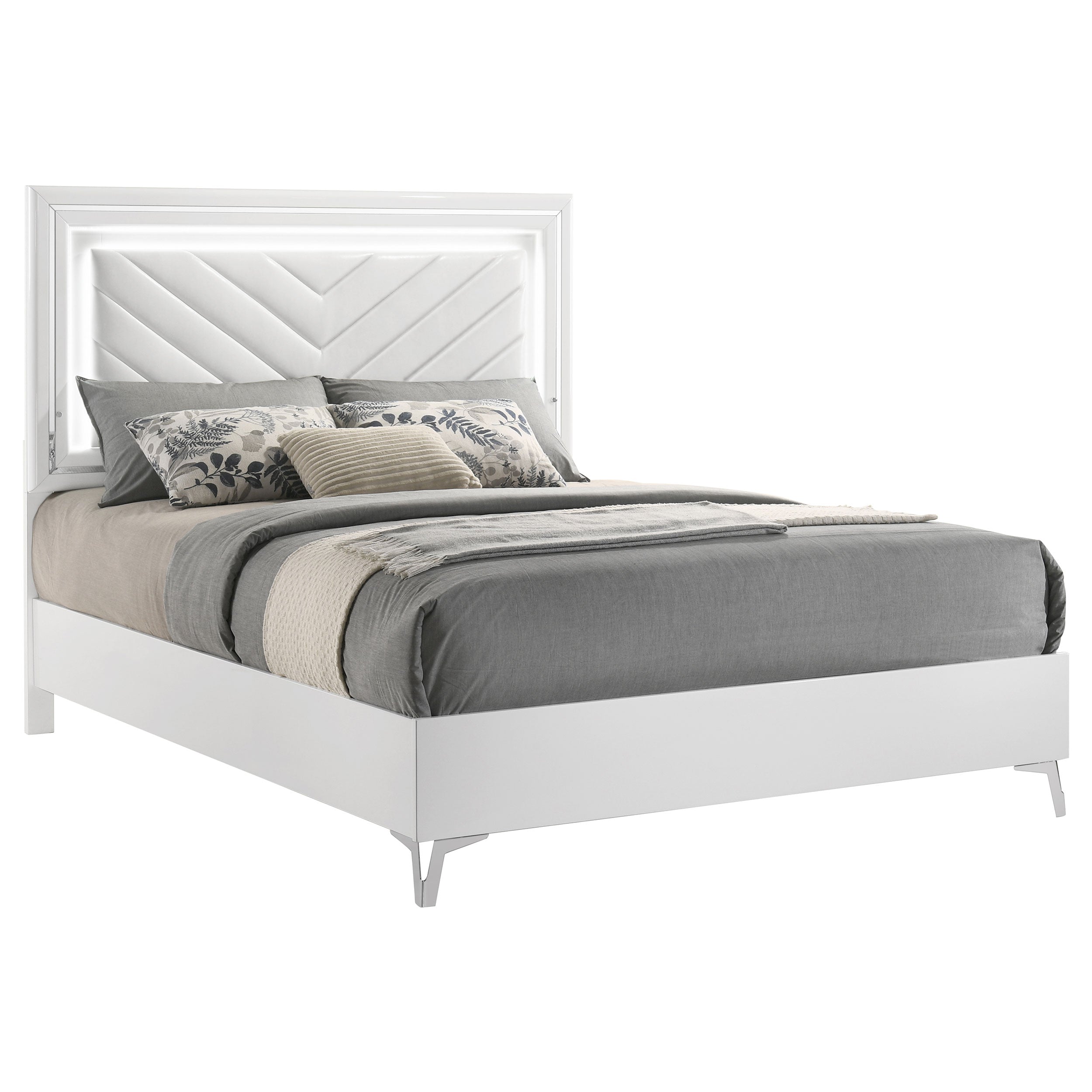 Cassia Eastern King LED Panel Bed White High Gloss
