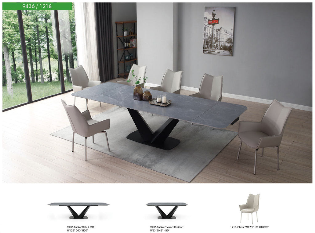 ESF Furniture - 9436 - 5 Piece Dining Table Set in Light Grey - 9436TABLE-1218CHAIRGREY-5SET
