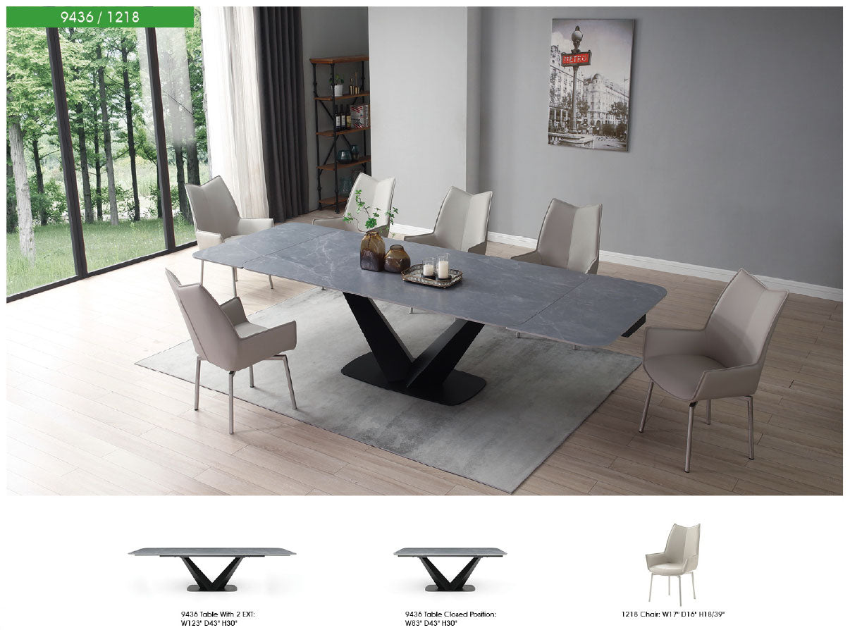 ESF Furniture - 9436 - 5 Piece Dining Table Set in Light Grey - 9436TABLE-1218CHAIRGREY-5SET