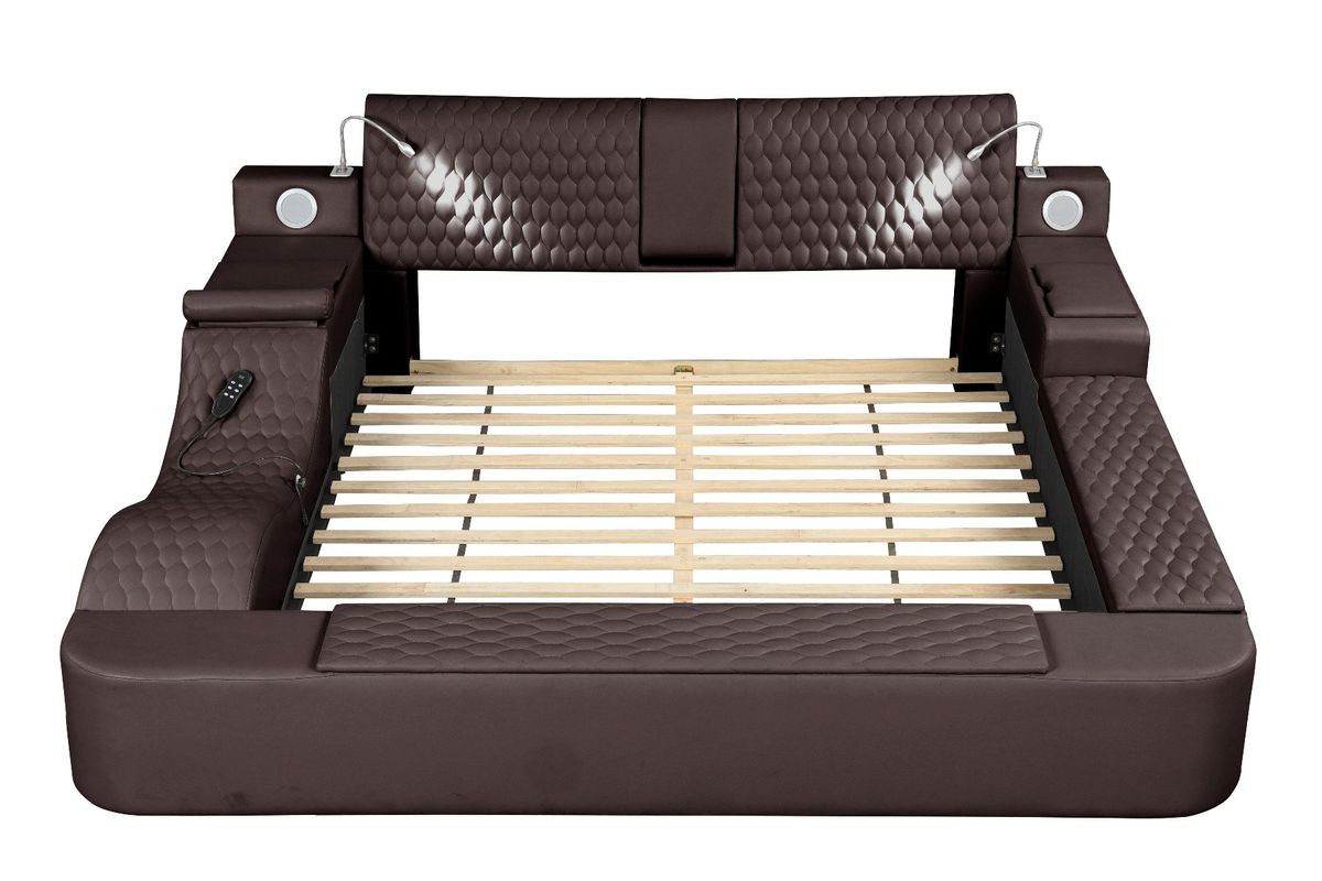 Galaxy Home Zoya Smart Multifunctional Queen Size Bed Made w/ Wood In Brown