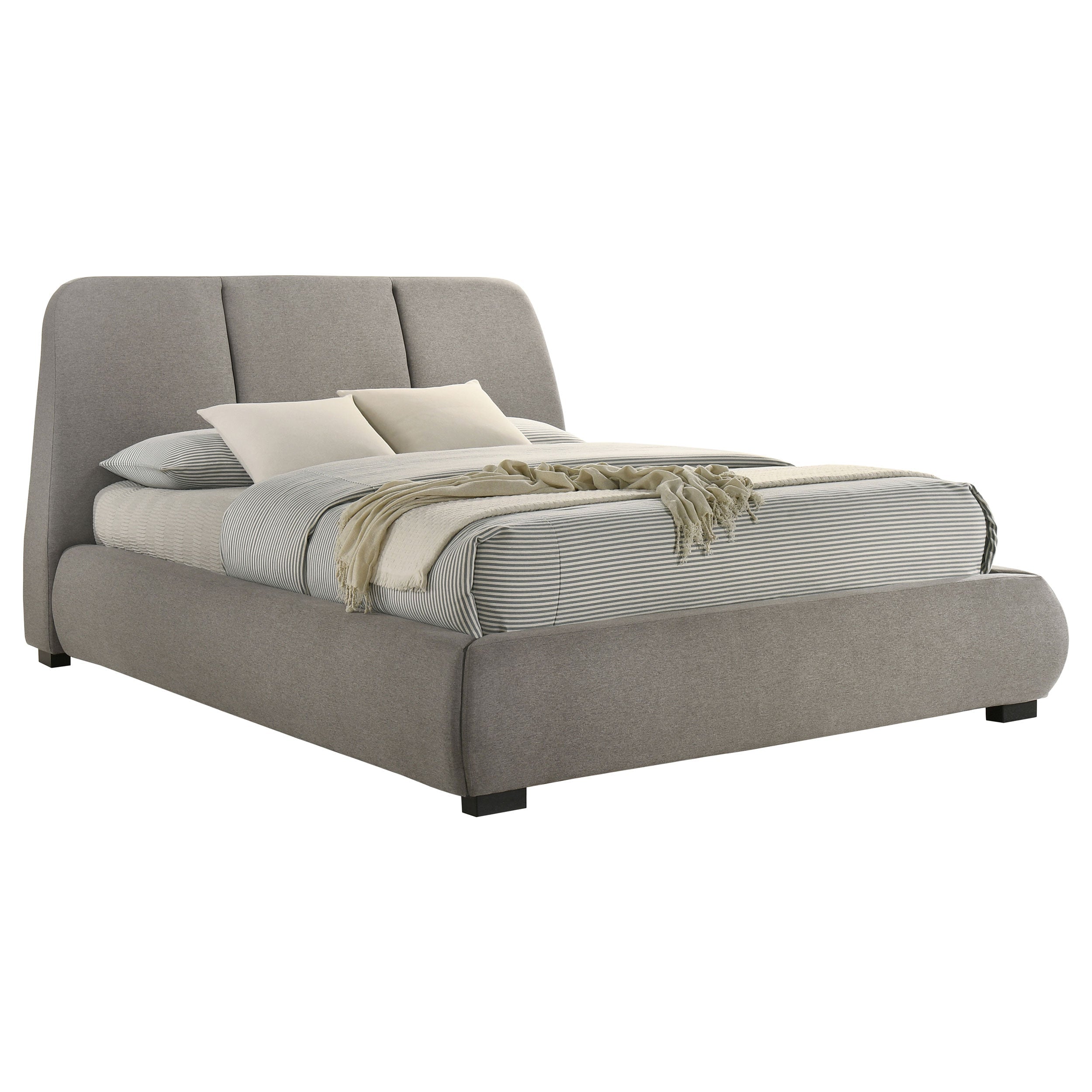Mokena 46-inch Upholstered Eastern King Platform Bed Taupe