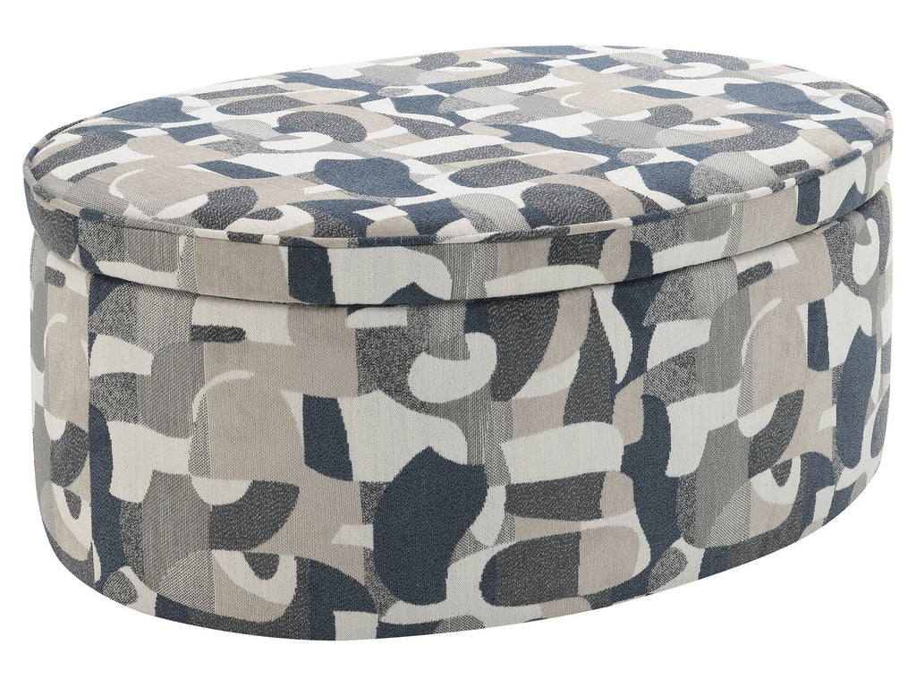 Tomkins Oval Upholstered Storage Ottoman Indigo Blue