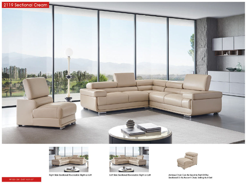 ESF Furniture - 2119 Sectional Sofa in Beige - 2119-SEC-BGE