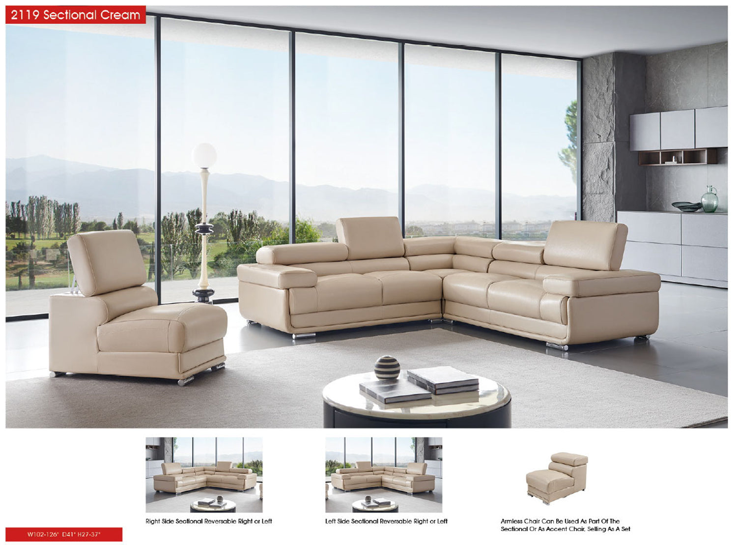 ESF Furniture - 2119 Sectional Sofa in Beige - 2119-SEC-BGE