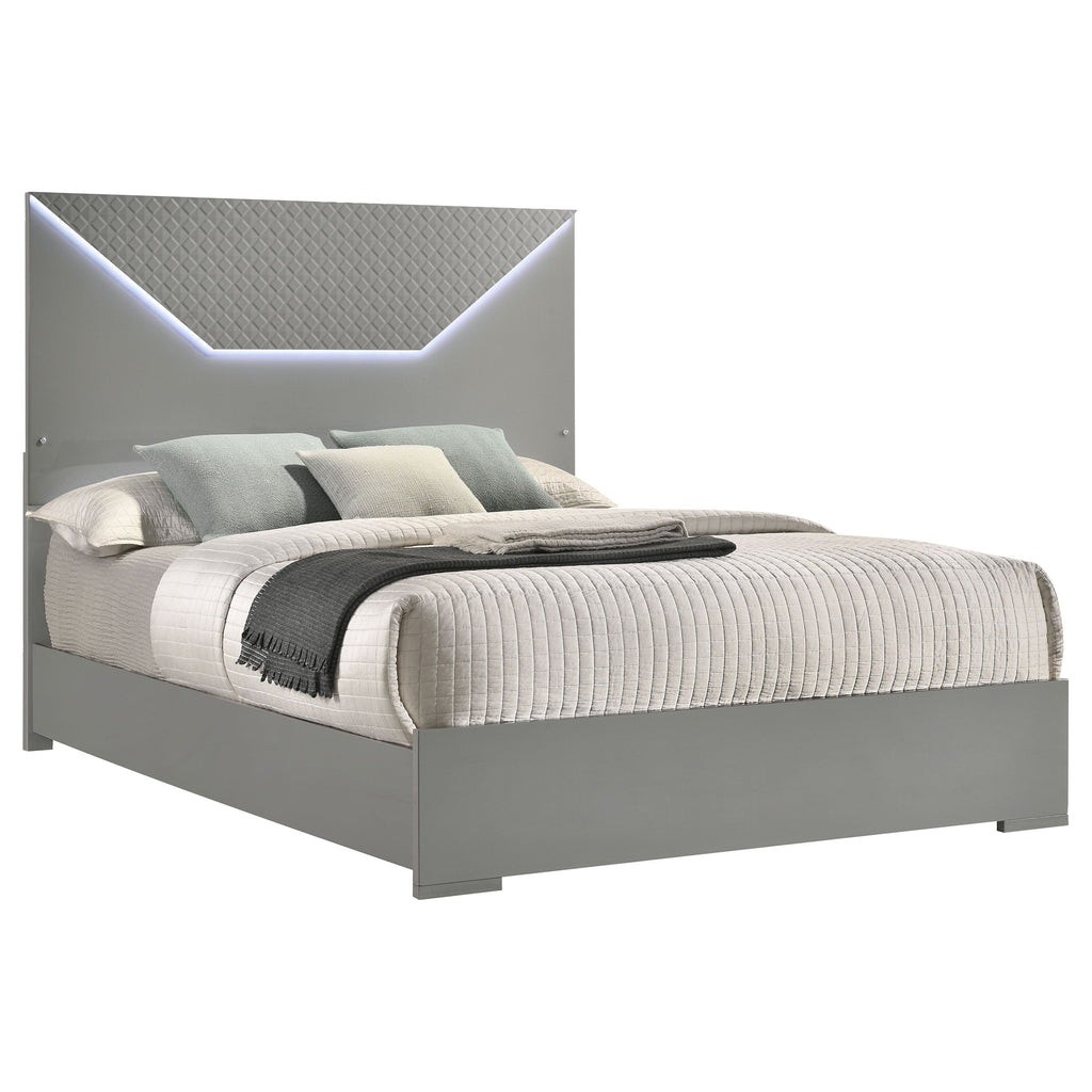 Ives Eastern King Panel Bed LED Headboard White High Gloss