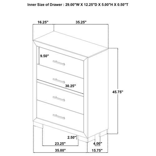 Arielle Light Oak 4-drawer Bedroom Chest of Drawers