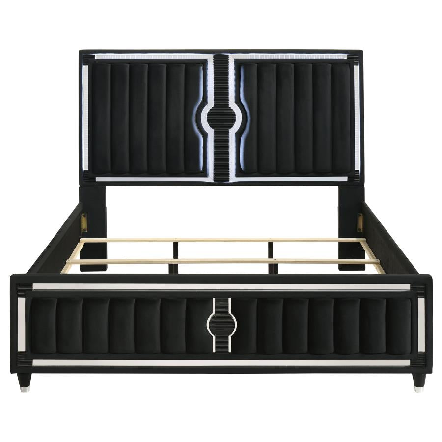 Ravenne Velvet Upholstered California King LED Panel Bed Black