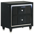 Ravenne 2-drawer Velvet Upholstered LED Nightstand with USB Black - 223192