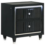 Ravenne 2-drawer Velvet Upholstered LED Nightstand with USB Black - 223192