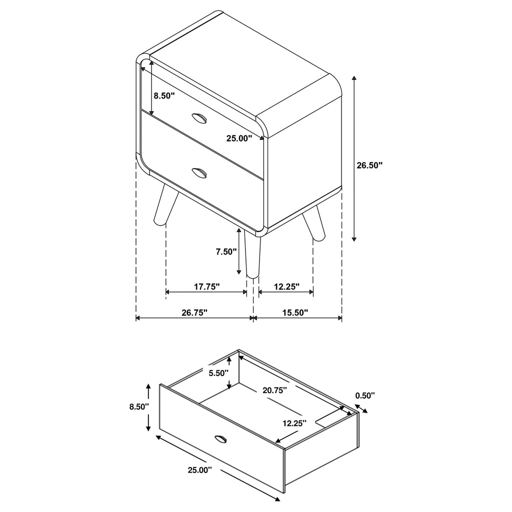 Robyn Light Ash 2-drawer Nightstand Bedside Table
