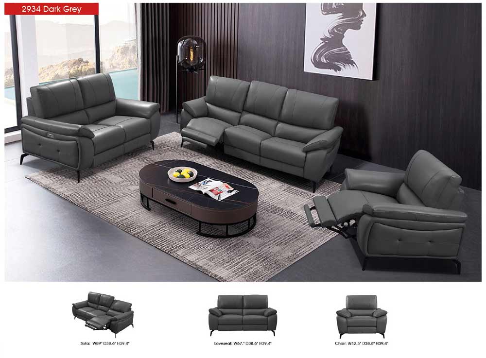 ESF Furniture - 2934 Chair w/ 1 Electric Recliner in Dark Grey - 29341DARKGREY