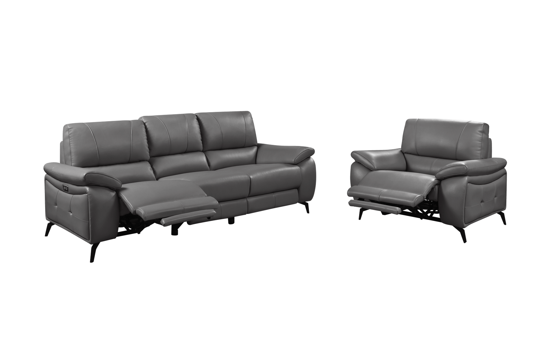 ESF Furniture - 2934 Living Room 3 Piece Living w/Electric Recliner Room Set in Dark Gray - 29343DARKGREYSLC-3SET