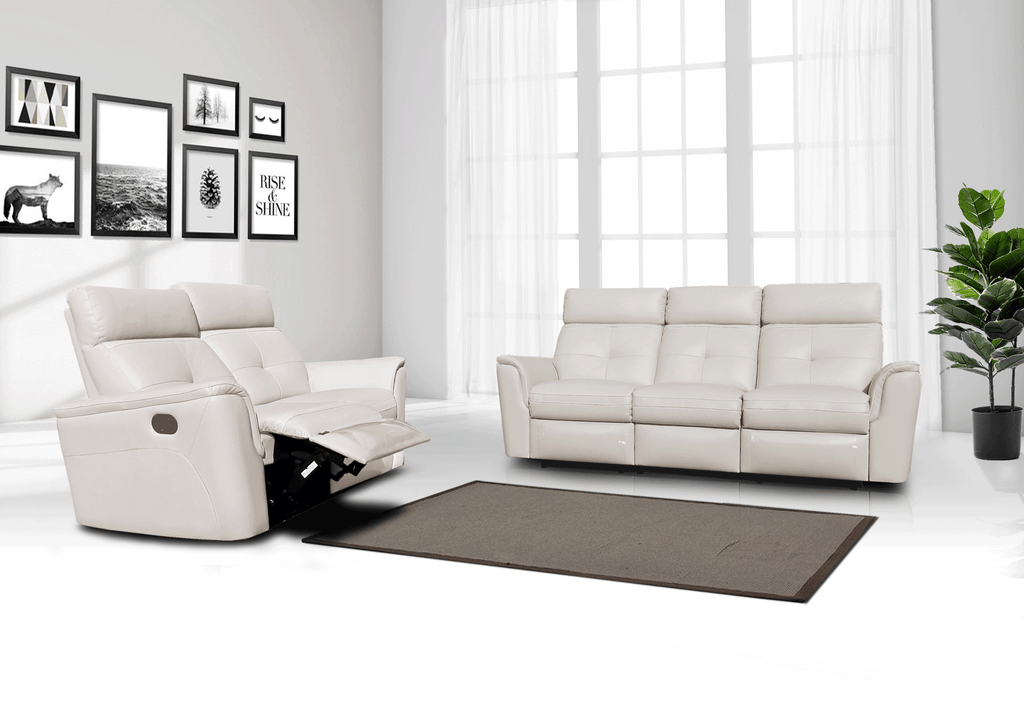 ESF Furniture - 8501 Living Room 3 Piece Living w/Manual Recliner Room Set in White - 85013SNOWWHITE