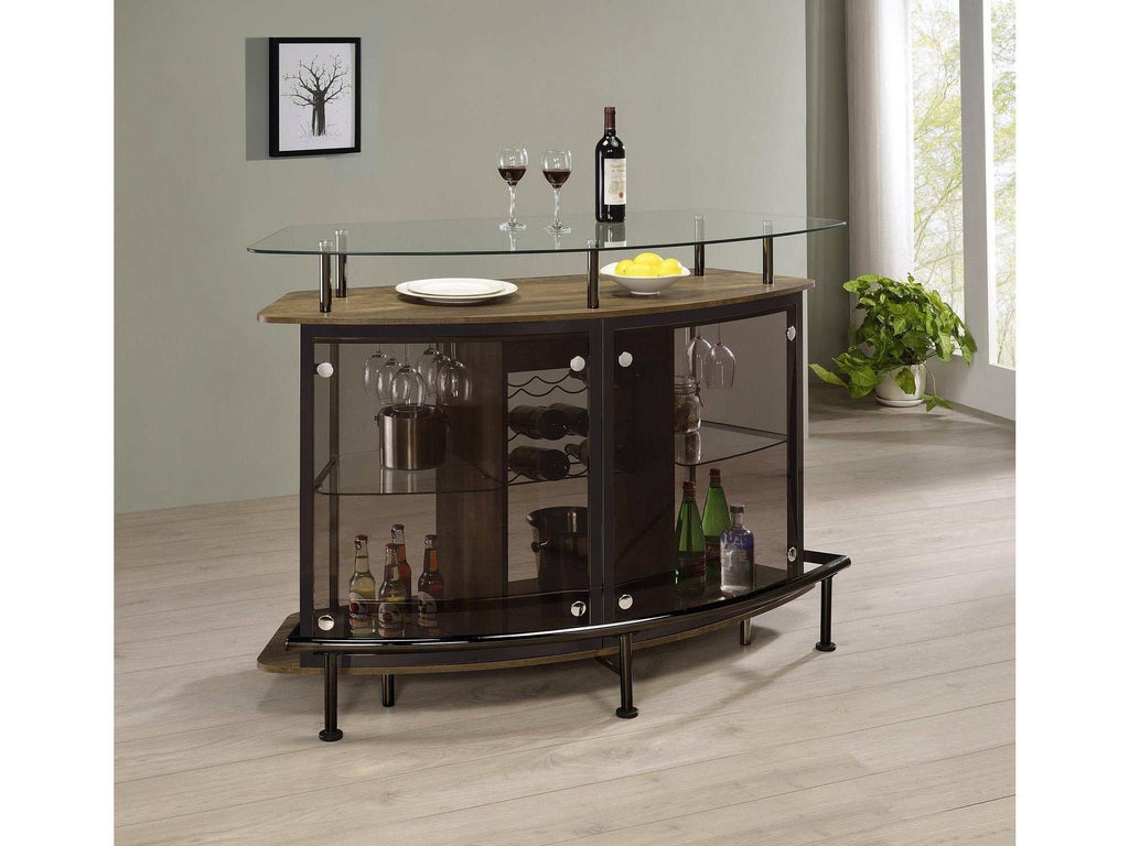 Gideon Curved Glass Top Home Bar Wine Cabinet Brown Oak